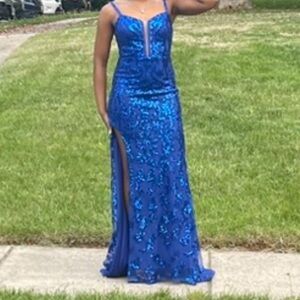 Elegant Blue Sequin Evening Gown